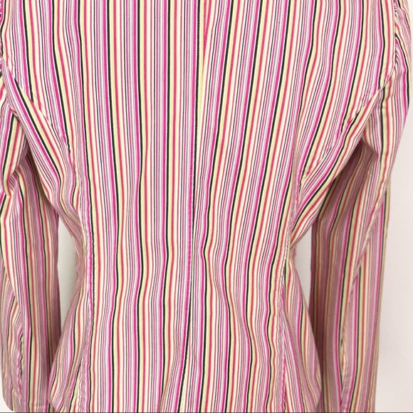 Vintage 90s Blazer Jacket Striped Fitted 3 Button Pink Blue Green White Cotton - Picture 5 of 7